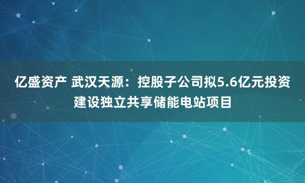 亿盛资产 武汉天源：控股子公司拟5.6亿元投资建设独立共享储能电站项目